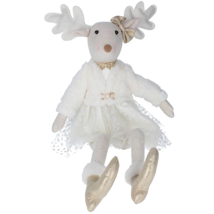 Gisela Graham White Reindeer in White Dress Plush Ornament